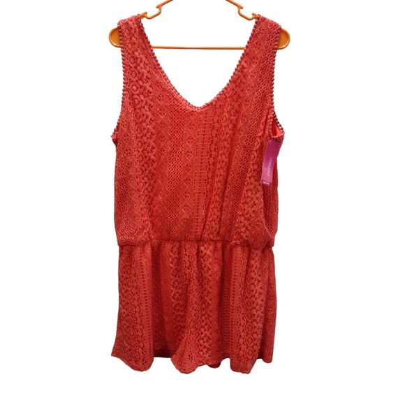 Xhilaration Pants - NWT Xhilaration Coral Crochet‎ V-Neck Romper